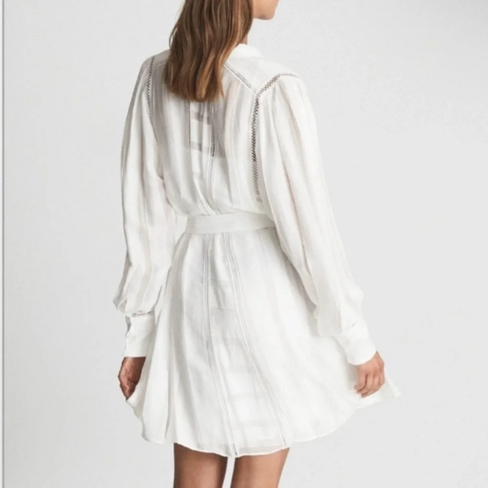 New! Reiss Harriet white ladder trim flippy long sleeve dress 41267